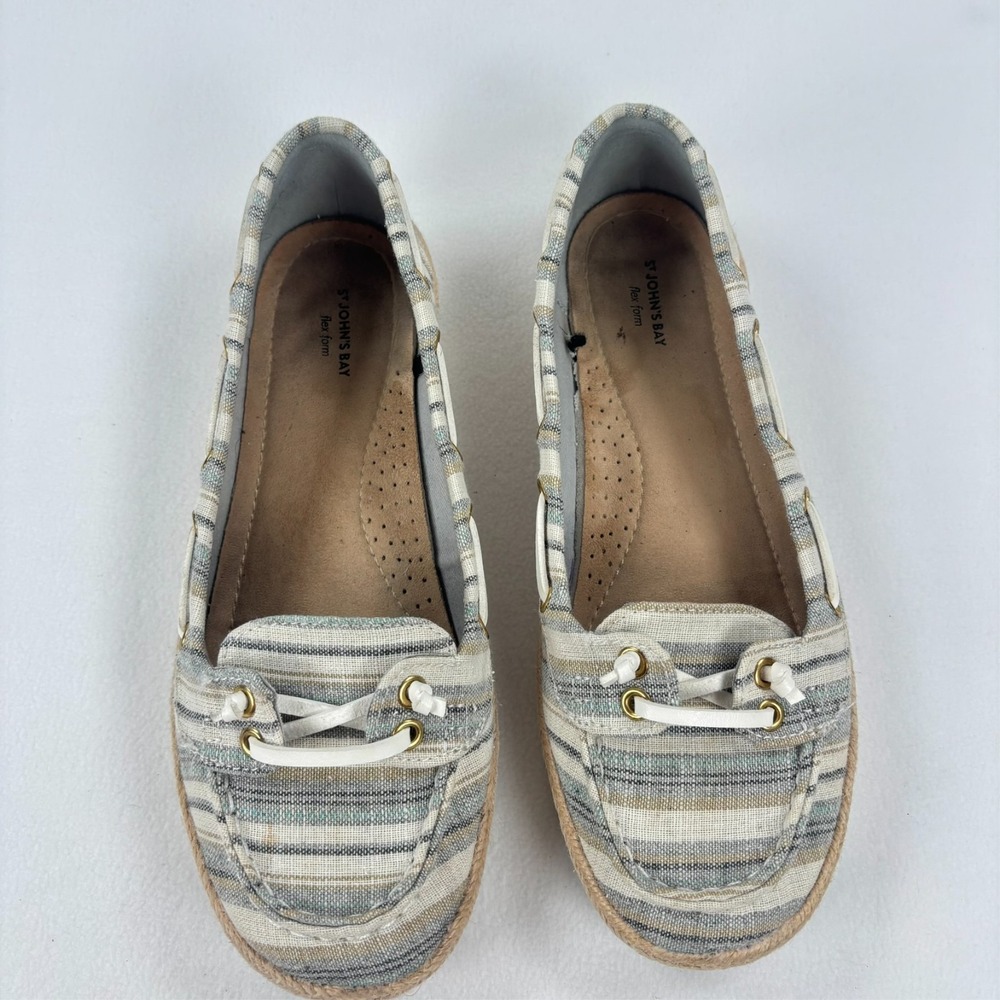 St. John's Bay loafers Fisherman Women 8.5 Blue Striped Canvas Nautical Preppy - Picture 8 of 9
